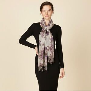 Floral Lavender-Gray Fringe Scarf - Women's Wrap